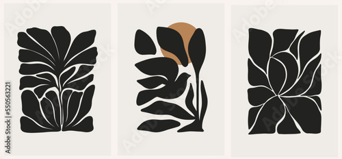 Abstract groovy floral posters. Modern trendy Matisse minimal style. Hand drawn design for wallpaper, wall decor, print, postcard, cover, template, banner.