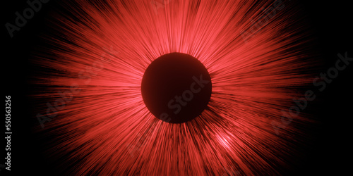 Abstract visualization of an eye with red retina and iris as conceptual background for science and research or futuristic wallpaper with copy space for text