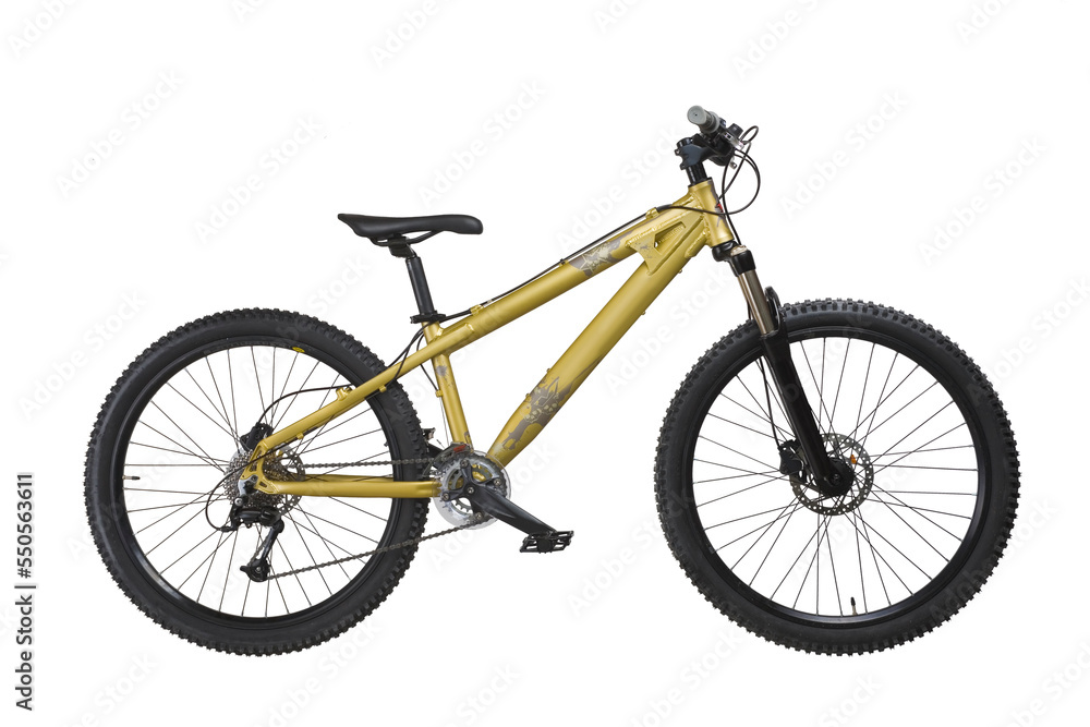 Gold Down Hill Mountain Bike isolated on white