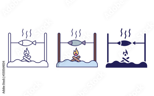 Grilled fish line and glyph icon, vector illustration