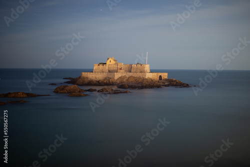 National Fort in Saint Malo  France  - night photo with very long exposure