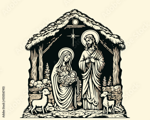 Nativity christian christmas scene. A simple Christmas drawing.