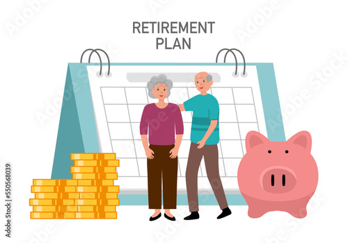 Retirement plan concept vector illustration. Pension financial planning in flat design on white background.
