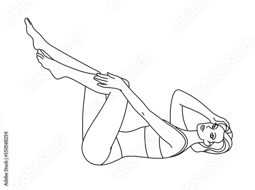 Beautiful female lying on the floor showing beautiful legs . Laser and wax epilation. Hair removal. Linear logo minimalist style.
Beauty body care concept. Vector design illustration.
