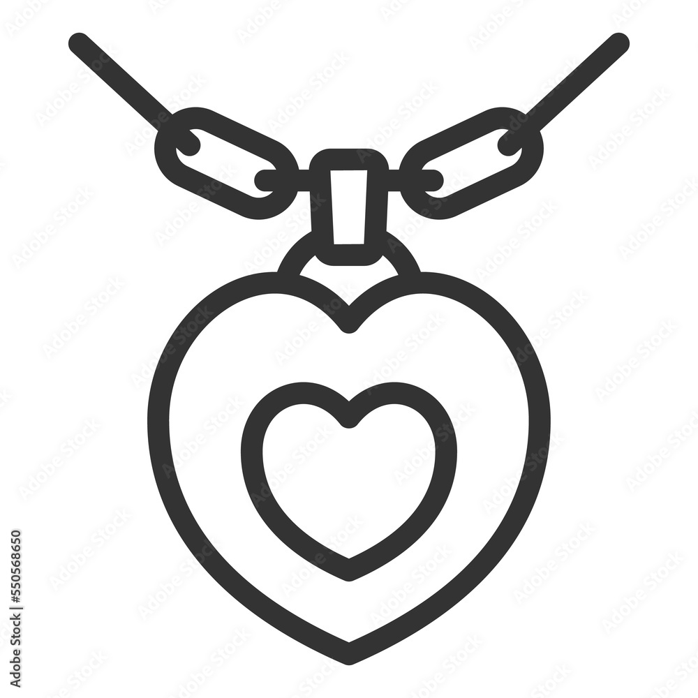 Brooch in the shape of a heart on a chain - icon, illustration on white background, outline style Brooch in the shape of a heart on a chain - icon, illustration on white background, outline style