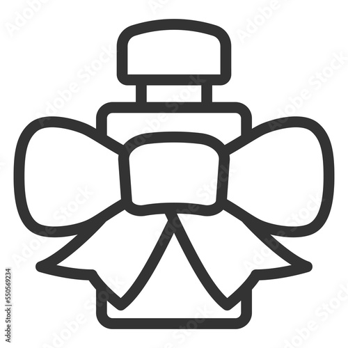 Perfume bottle in a bow - icon, illustration on white background, outline style