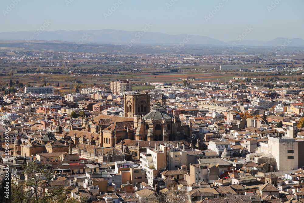 The panorama of old town of Granada, Albaicin, in Spain