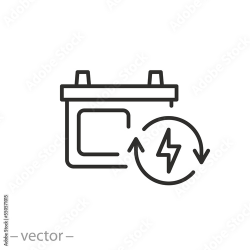 charger car battery icon, li-ion or alkaline accumulator, thin line symbol on white background - editable stroke vector illustration