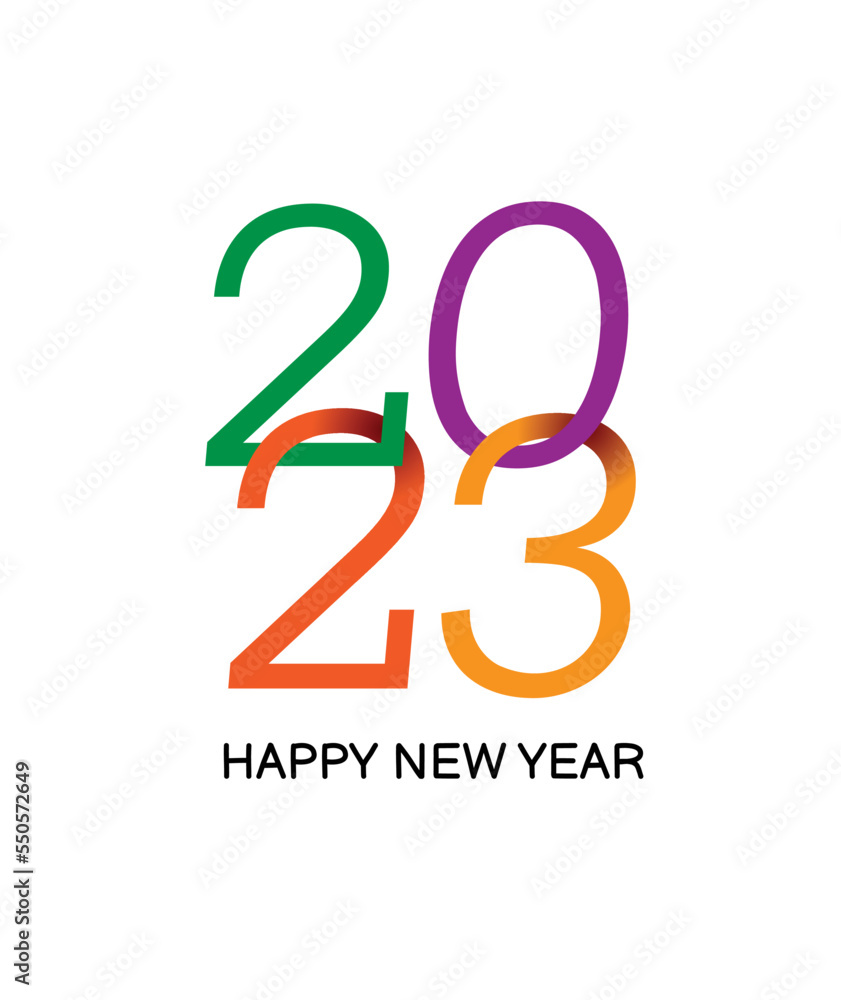 Fototapeta premium colourful 2023 number hanging in a white background, Happy new year 2023