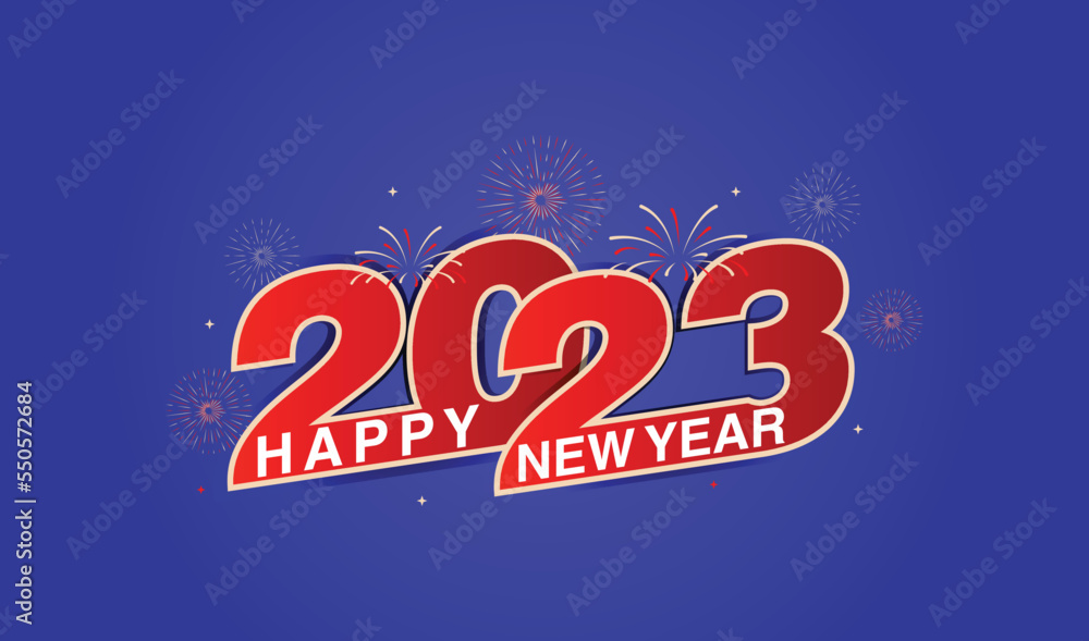 Creative concept design template with red and white 2023 for celebration, happy new year 2023 text illustration