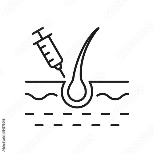 Hair Prp Therapy Line Icon. Mesotherapy for Health Hair Black Outline Pictogram. Injection Therapy Against Baldness and Alopecia Icon. Editable Stroke. Isolated Vector Illustration