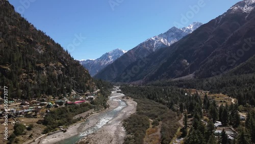 sangla valley aerial view of unpolluted natural Mother Earth scenic beauty in Himalayas India mountains photo