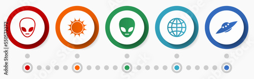 Alien vector icon set, ufo concept flat design buttons, infographic template