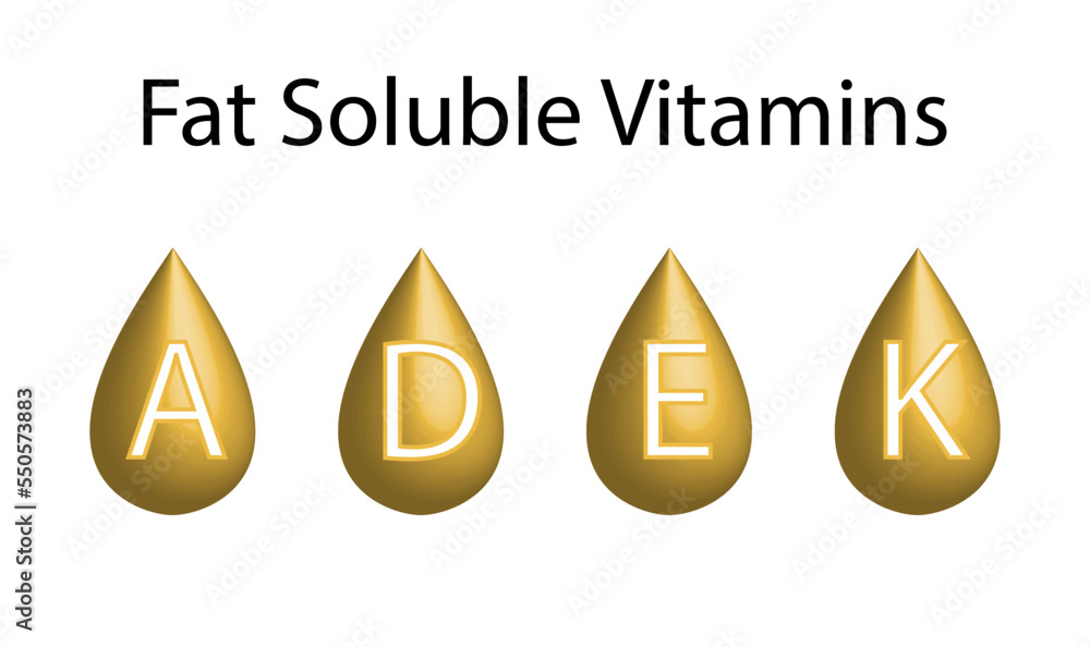 Fat soluble vitamins. Vitamin A, D, E and K. Gold oil droplets. Isolated on White background. Essential vitamin for human body. Medical concepts. Dietary supplement. 3D Vector Illustration. Fat soluble vitamins. Vitamin A, D, E and K. Gold oil droplets. Isolated on White background. Essential vitamin for human body. Medical concepts. Dietary supplement. 3D Vector Illustration.