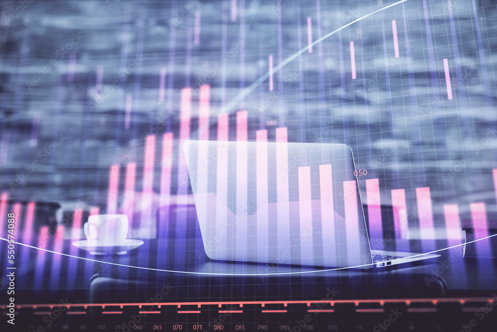 Forex Chart hologram on table with computer background. Multi exposure. Concept of financial markets. Forex Chart hologram on table with computer background. Multi exposure. Concept of financial markets.