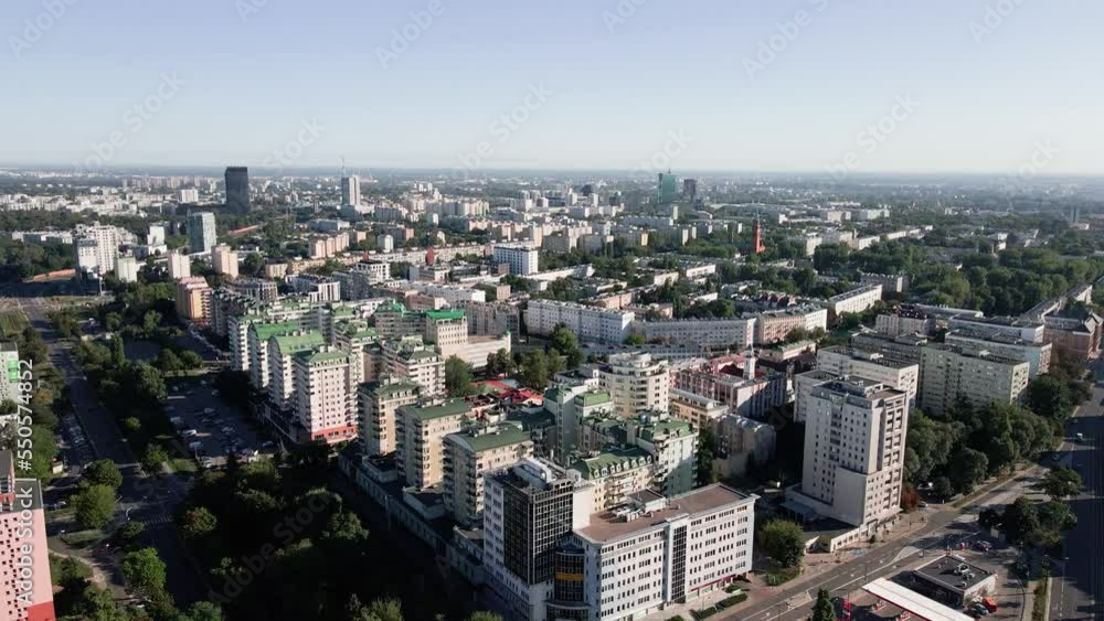 Residential area with living building in Warsaw city, Poland. Aerial view of urban architecture Residential area with living building in Warsaw city, Poland. Aerial view of urban architecture