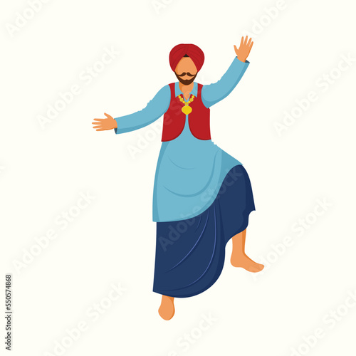 Faceless Punjabi Man Performing Bhangra Dance In Traditional Attire.