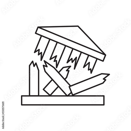 Bank Collapse thin line icon. Outline web sign of crash. Bankrupt linear pictogram different stroke width