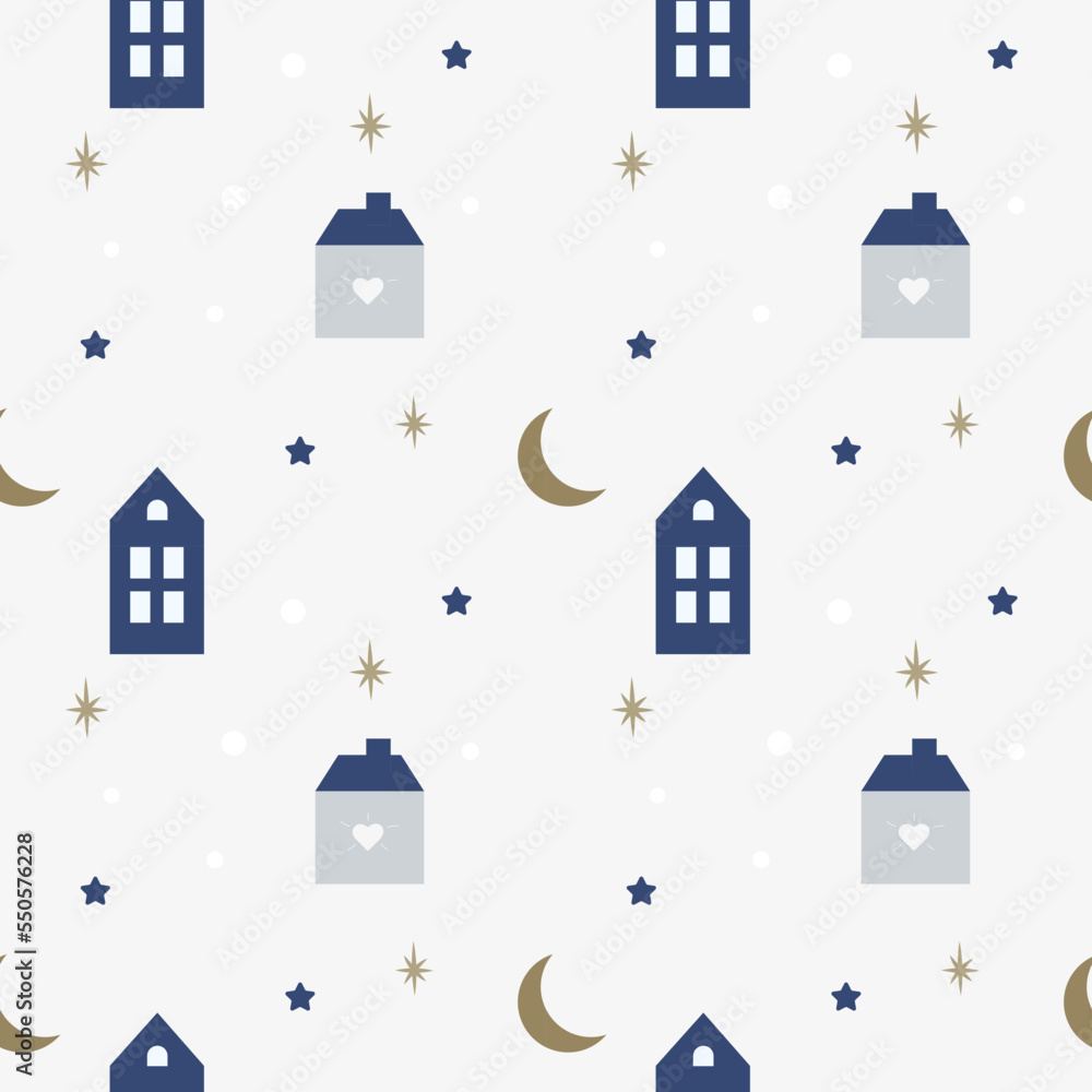 Cozy scandinavian pattern winter home. Merry Christmas and Happy New Year pattern. Cozy background 