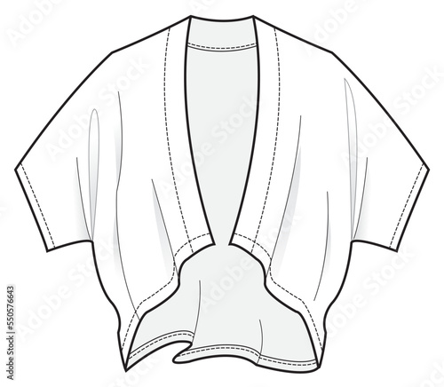 womens short sleeve cardigan flat technical cad drawing vector template