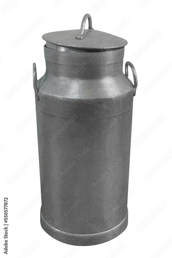 old metal milk can with lid isolated on white background old metal milk can with lid isolated on white background