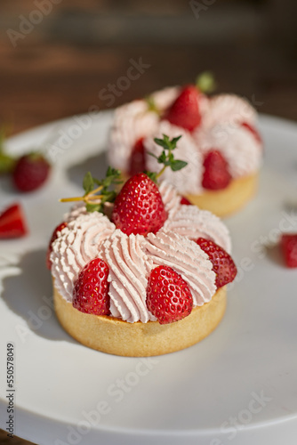Close up strawberry tarts