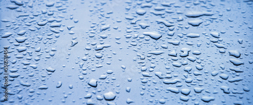 Raindrops on the hood of a car