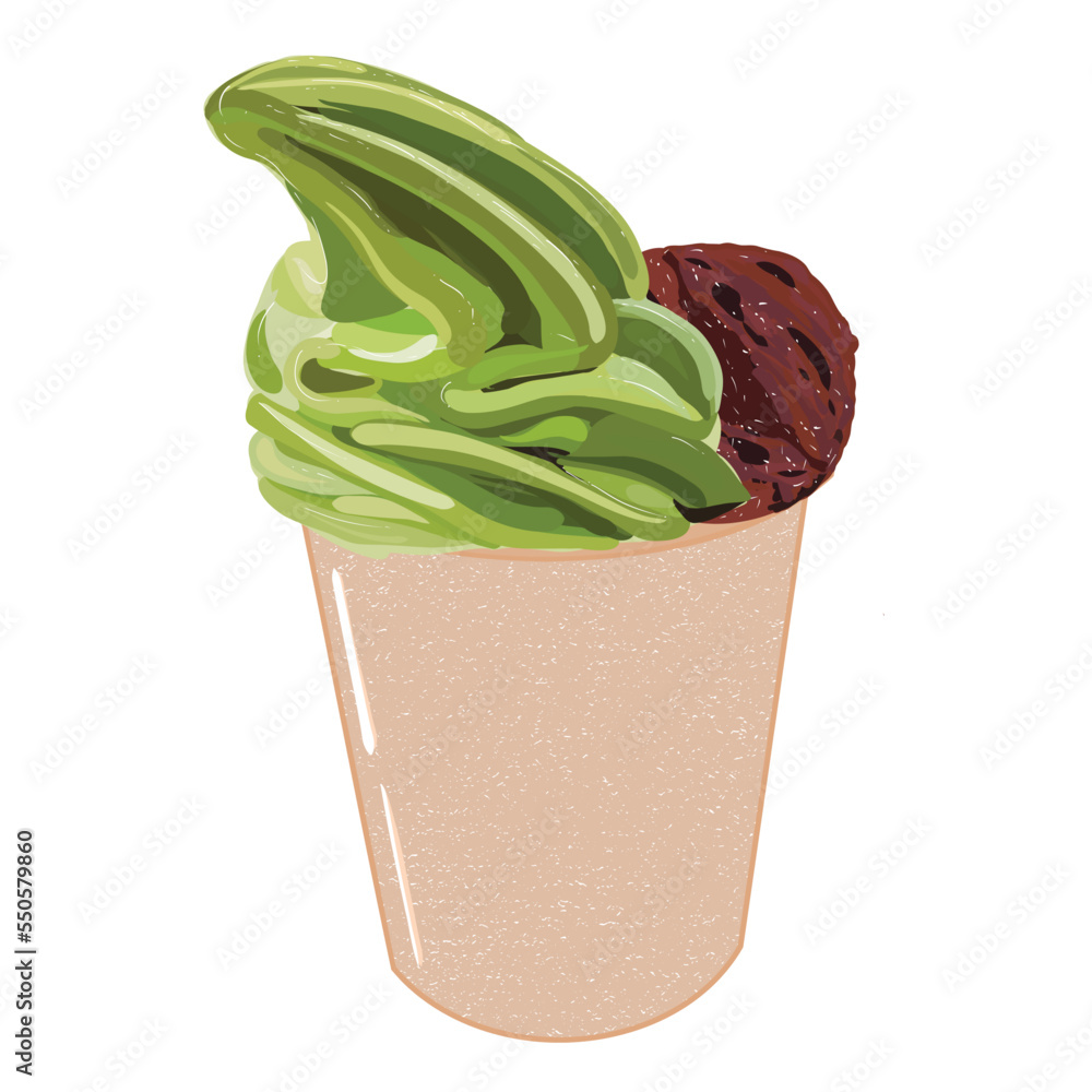 Soft serve ice cream in paper cup. Hand drawn flat vector illustration