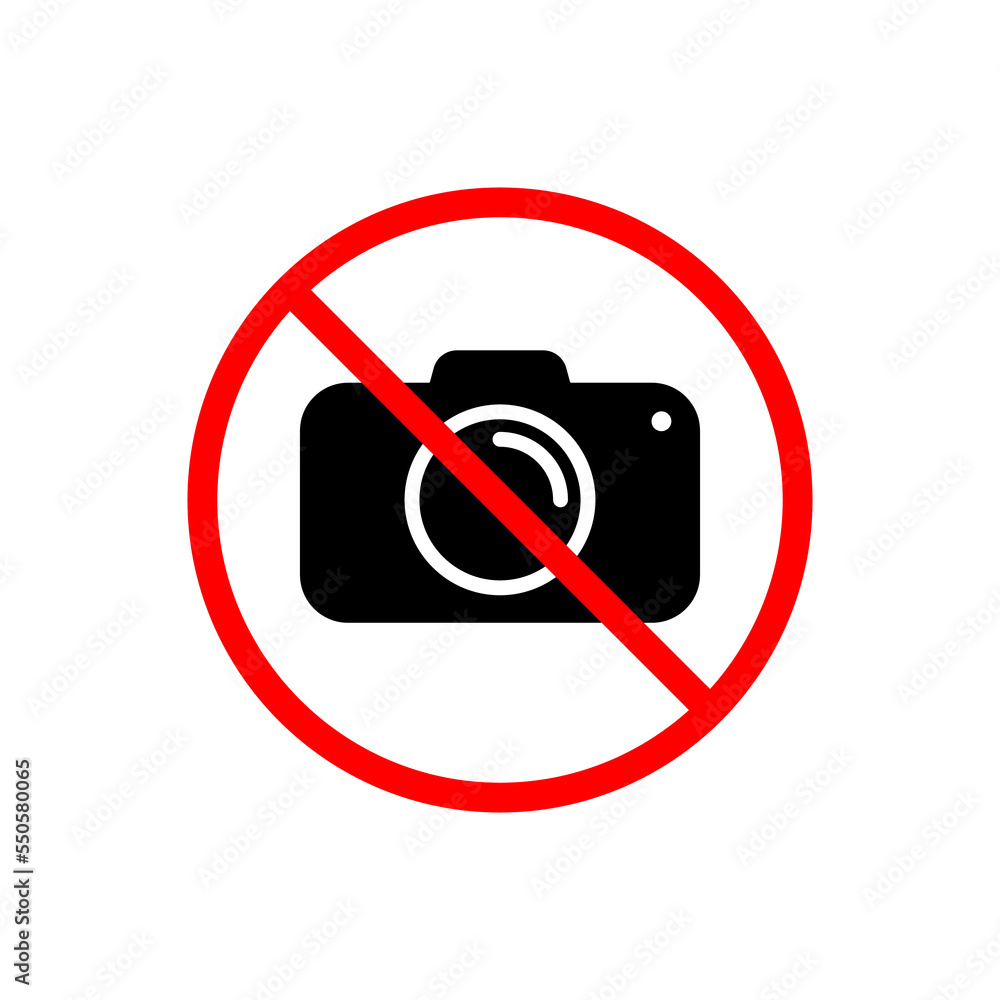 No photography allowed sign, camera not allowed, security concept vector icon in flat style design for website, app, UI, isolated on white background. Vector illustration. No photography allowed sign, camera not allowed, security concept vector icon in flat style design for website, app, UI, isolated on white background. Vector illustration.