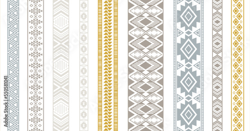 Embroidery ribbon vector patterns, lace seamless border, fashion edge stripes. photo