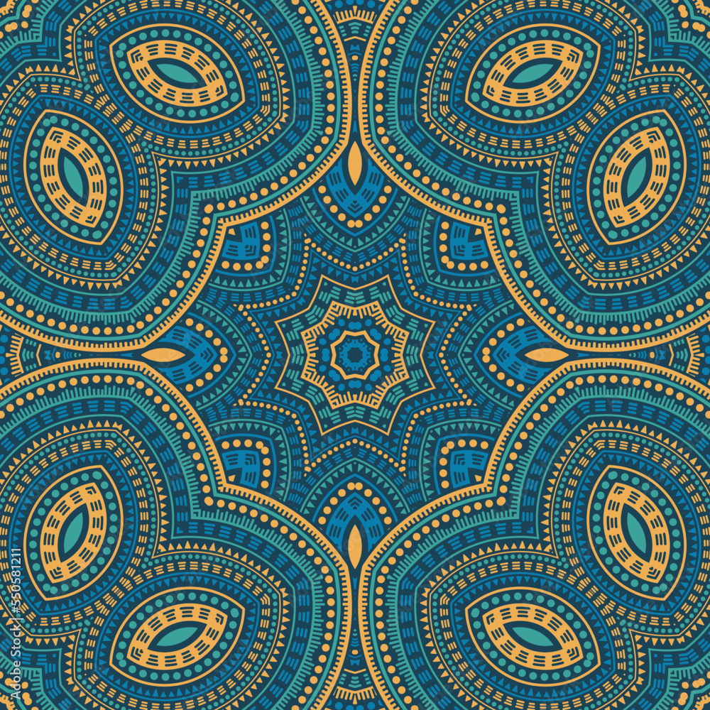Ottoman ethnic geometric vector seamless ornament. Wallpaper print design. Modern boho pattern. Ceramic decor design. Star symmetry elements texture.
