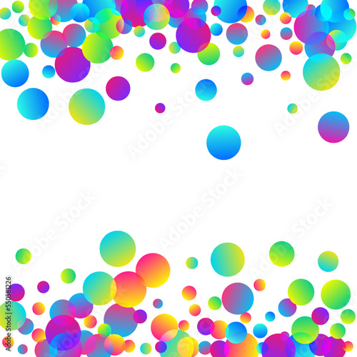 Bright falling confetti scatter vector illustration. Rainbow round particles festival decor. Surprise burst party confetti. Holiday celebration decoration background. Top view sequins.