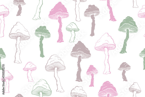 Amanita choky inedible mushrooms seamless pattern vector illustration.