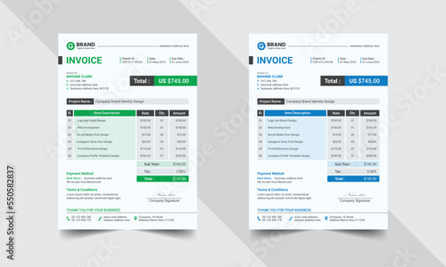 Invoice template design,  Invoicing quotes, money bills, price invoices, payment agreement design, business invoice