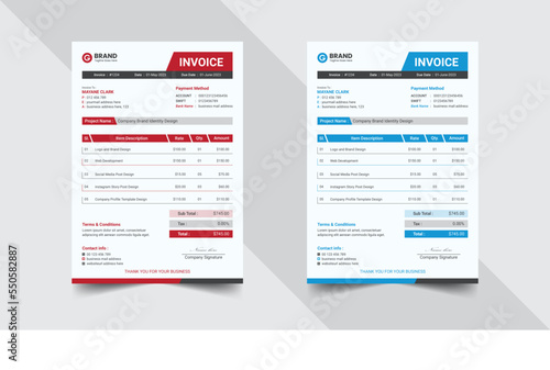 Invoice template design,  Invoicing quotes, money bills, price invoices, payment agreement design, business invoice