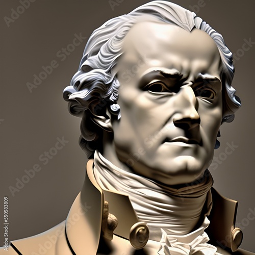 3D illustration of Alexander Hamilton, a founding father and the first secretary of the treasury for the United States under George Washington. He is also featured on the ten dollar bill. photo