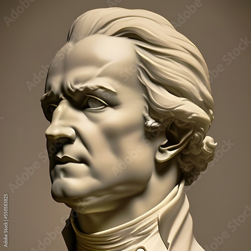 3D illustration of Alexander Hamilton, a founding father and the first secretary of the treasury for the United States under George Washington. He is also featured on the ten dollar bill. photo