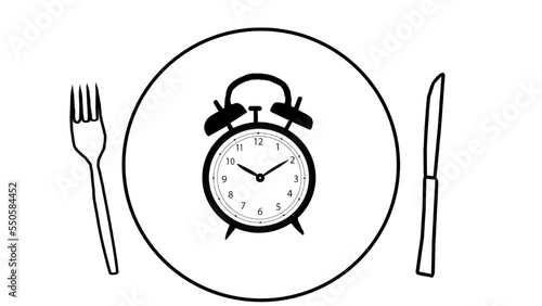 Top view of alarm on plate to show intermittent fasting beeing keto diet 
