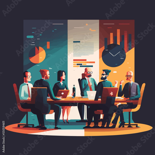 Business meeting team presentation . Flat people on conference vector illustration