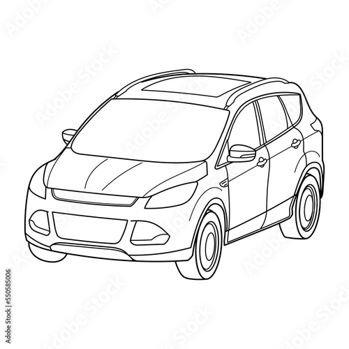Classic crossover suv car on white background. Cartoon vector doodle illustration. 3D view	
