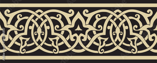 Vector golden seamless oriental national ornament. Endless ethnic floral border, arab peoples frame. Persian painting.