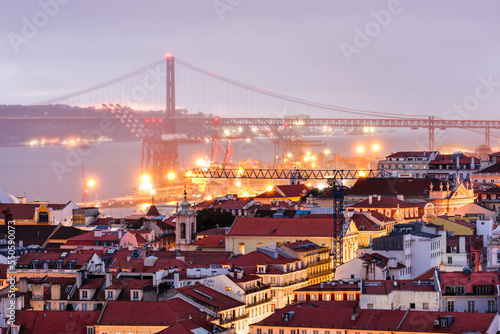 Landscape at sunset in the city of Lisbon, Portugal