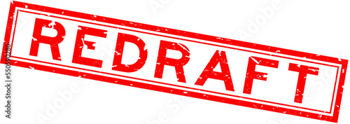 Grunge red redraft word square rubber seal stamp on white background