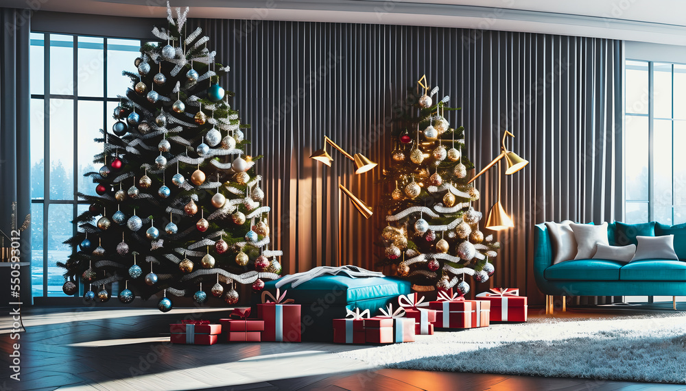 Fototapeta premium Christmas tree in a home room