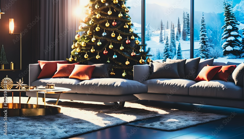 Fototapeta premium Christmas tree in a home room