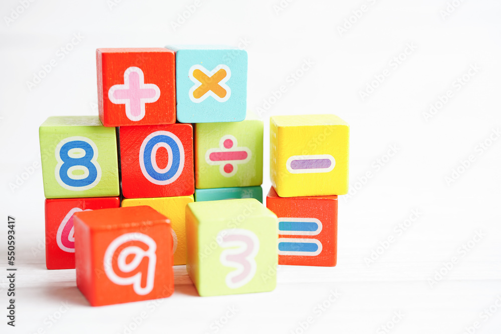 Number wood block cubes for learning Mathematic, education math concept. Number wood block cubes for learning Mathematic, education math concept.