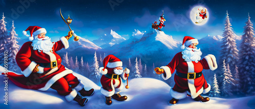 Artistic concept painting of Santa Claus with gifts in winter