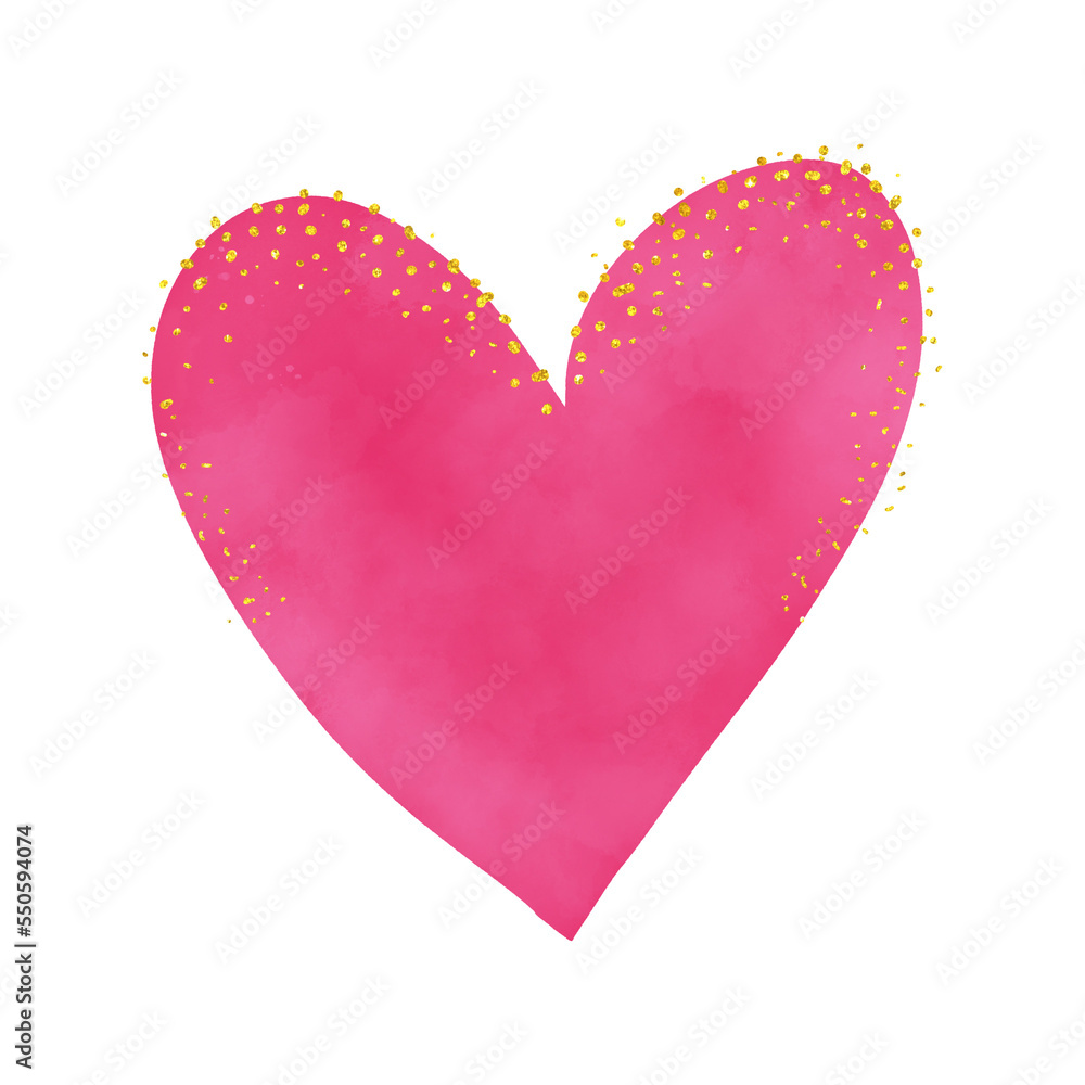 Pink Watercolor Heart With Gold Glitter