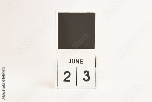 Calendar with the date June 23 and a place for designers. Illustration for an event of a certain date.