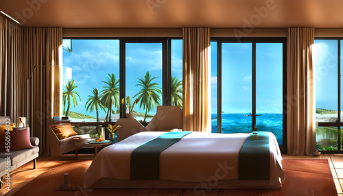 beautiful hotel room interior with windows © 4K_Heaven